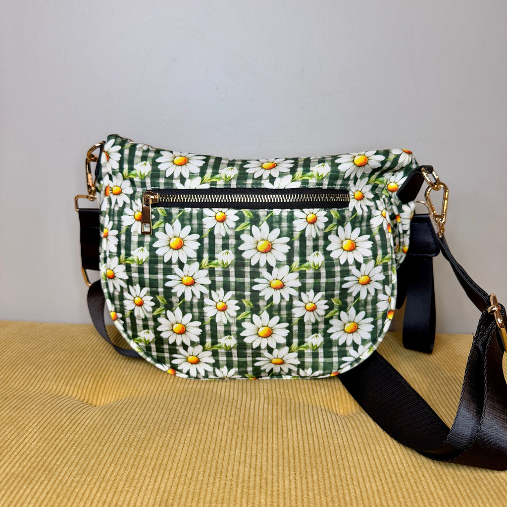 The Roni Nylon Crossbody - Green Olive Gingham Daisy Floral