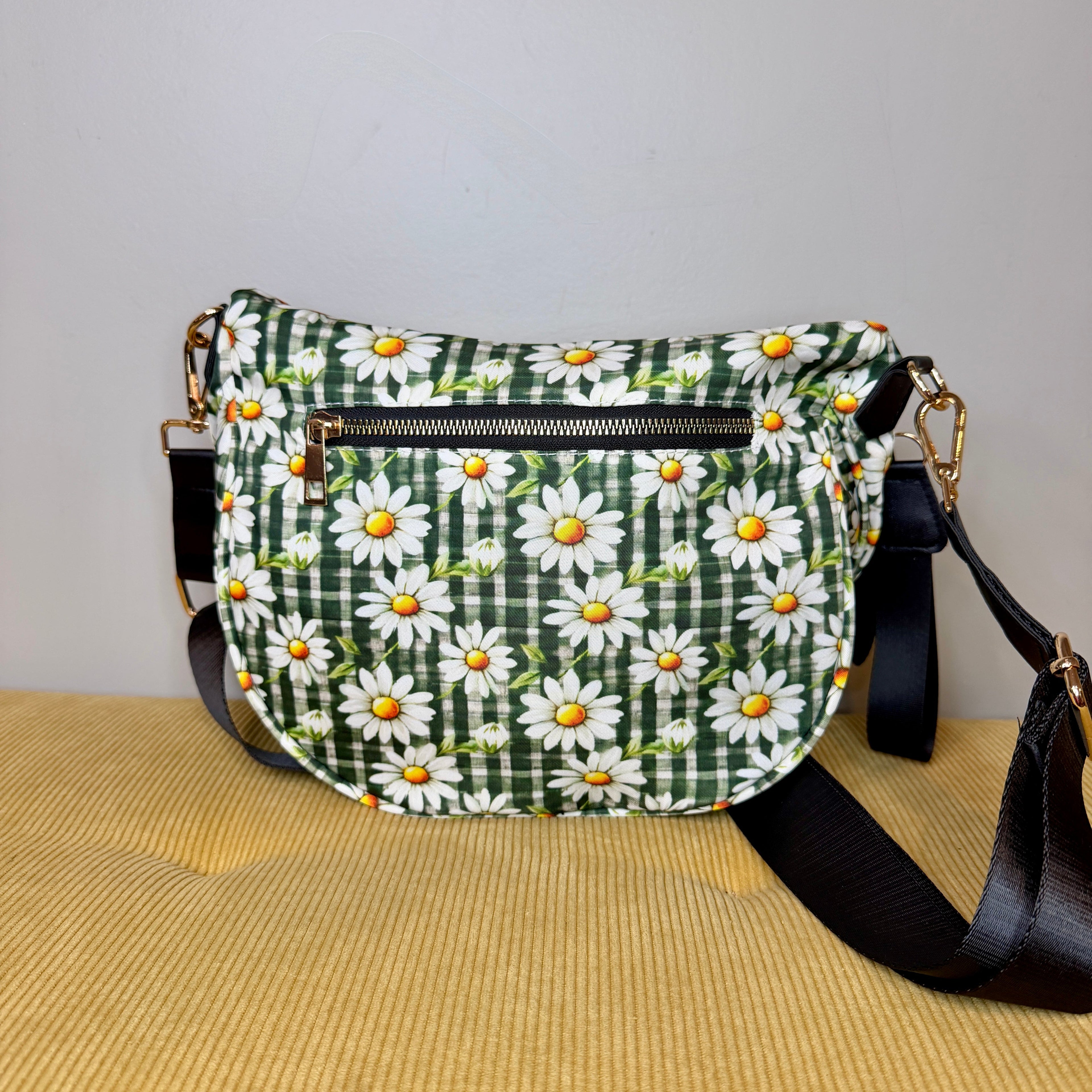 The Roni Nylon Crossbody - Green Olive Gingham Daisy Floral