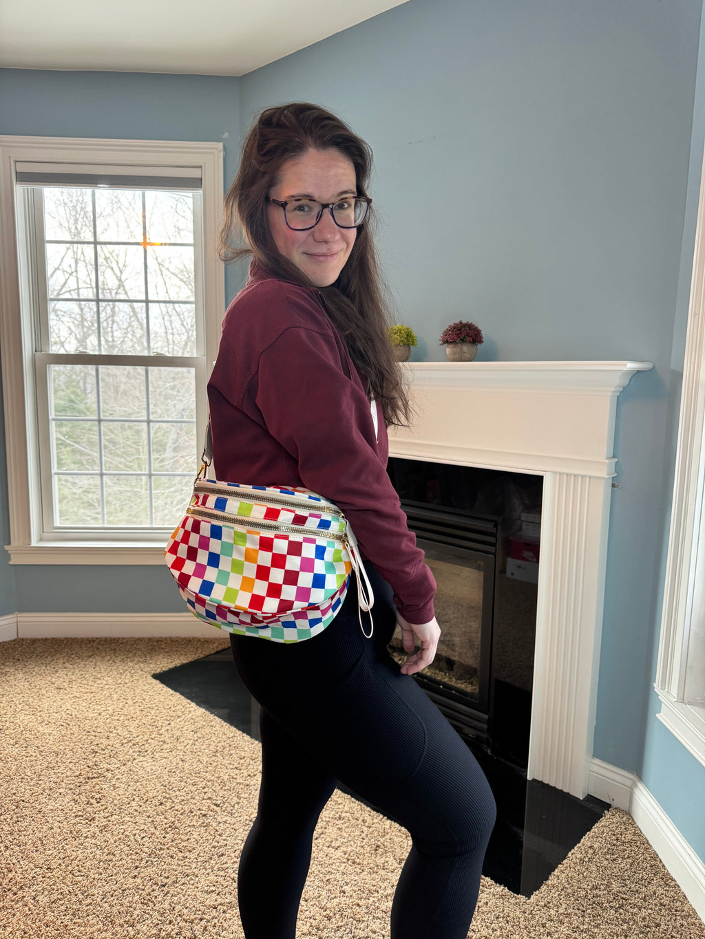 The Roni Nylon Crossbody - Checkered Colorful White