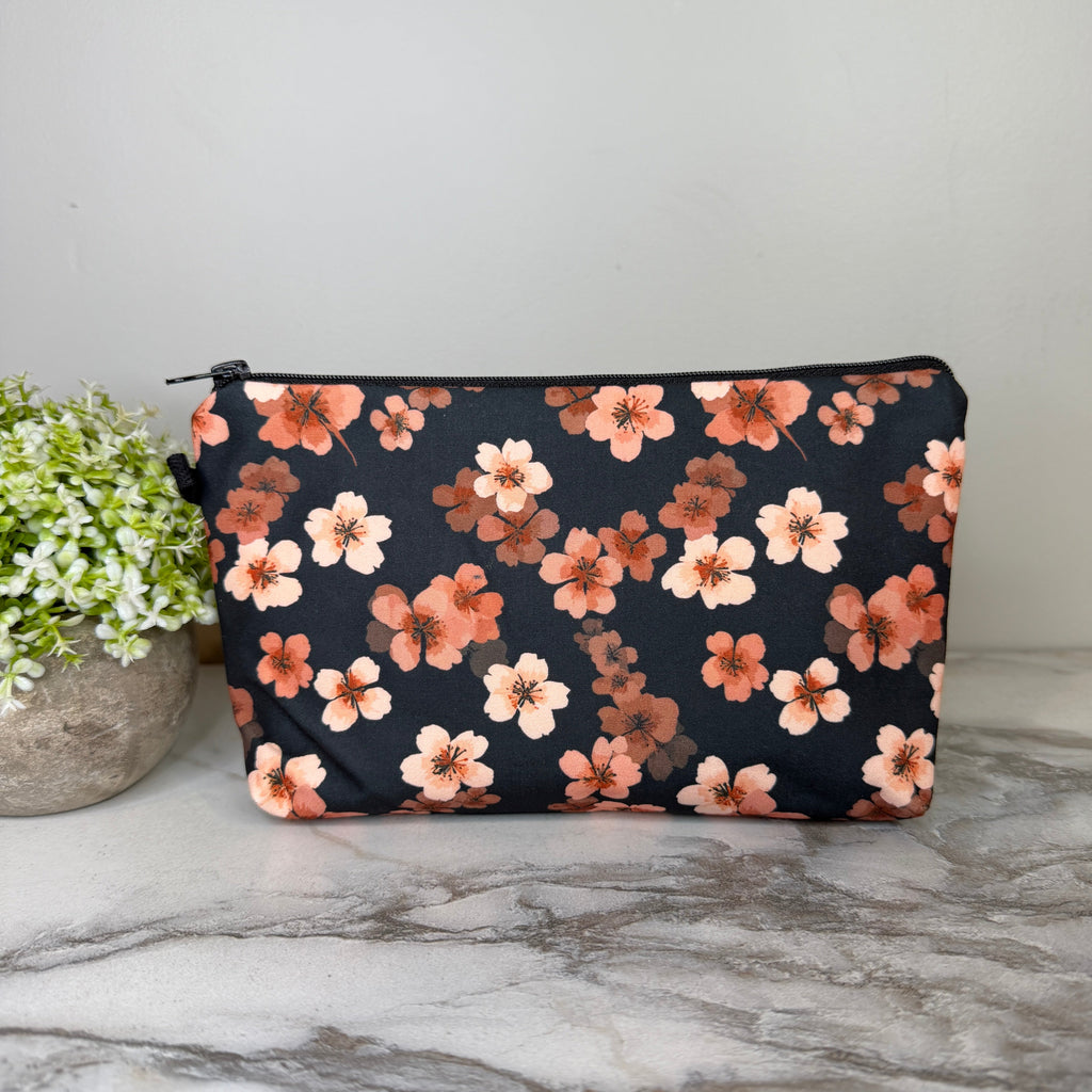 Pouch - Floral Navy Pink Cherry Blossom