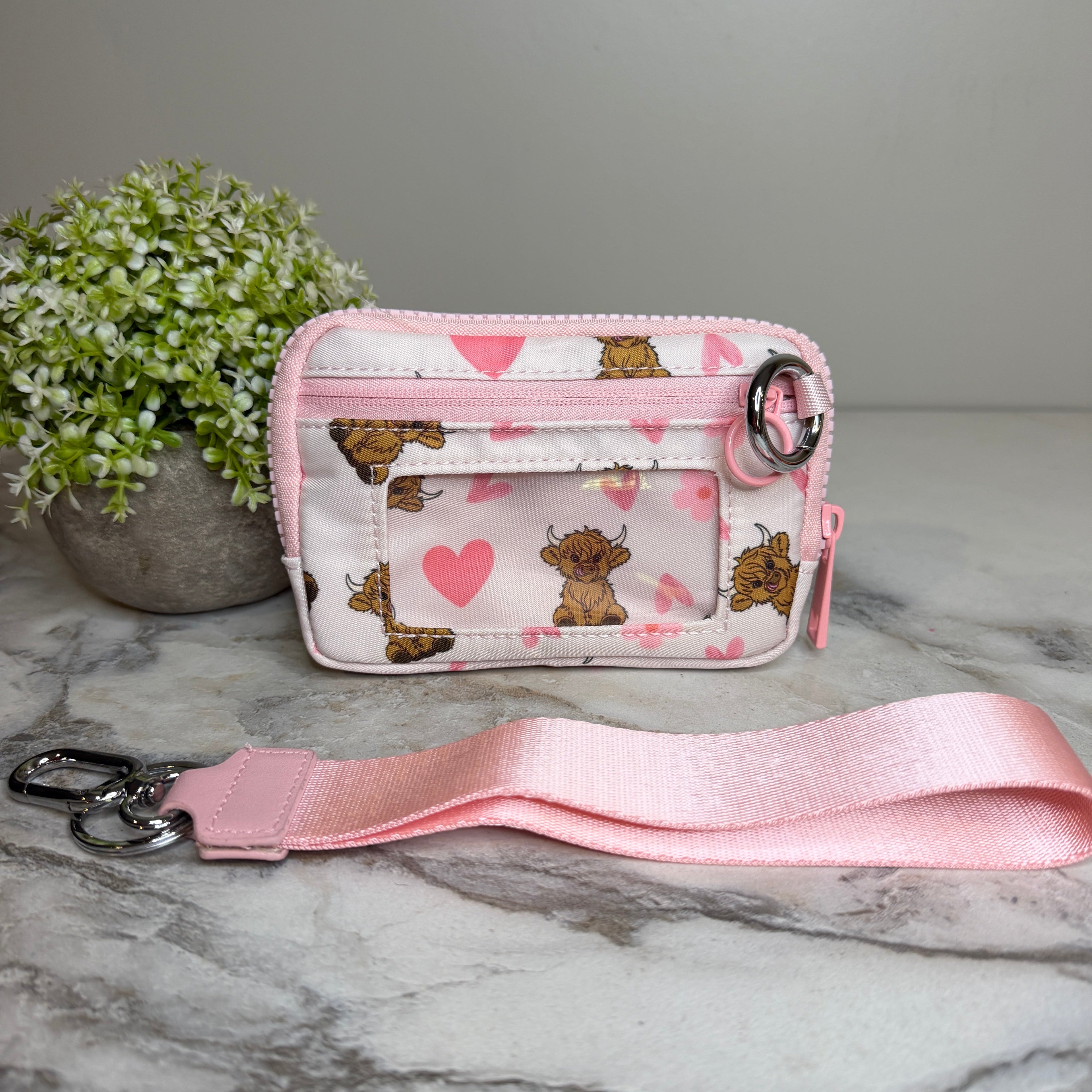 Rue - Nylon Wristlet Wallet - Pink Highland Cow