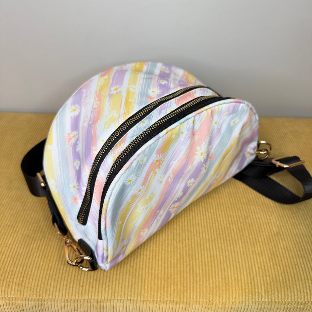 The Roni Nylon Crossbody - Pastel Stripe Daisy Floral