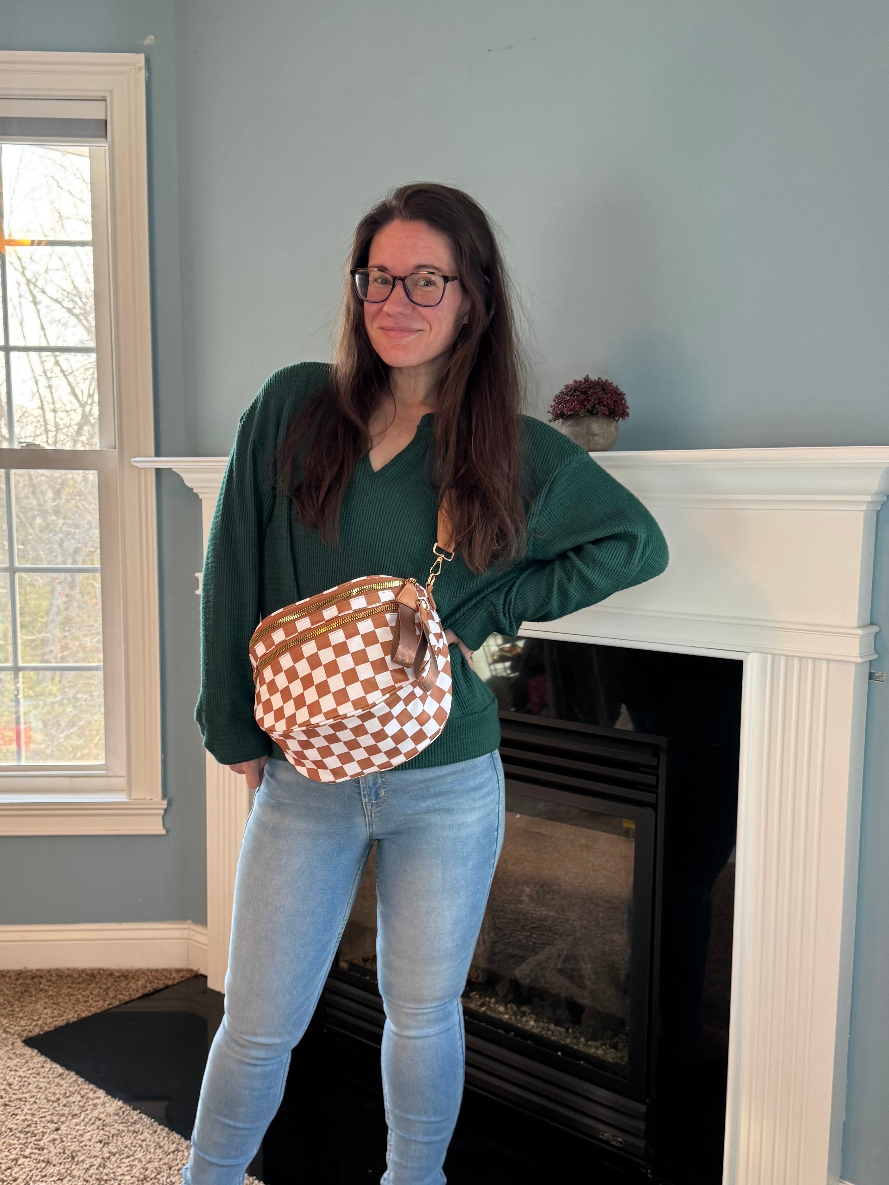 The Roni Nylon Crossbody - Checkered Camel