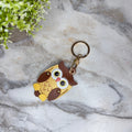 Keychain - Faux Leather - Yellow Brown Owl