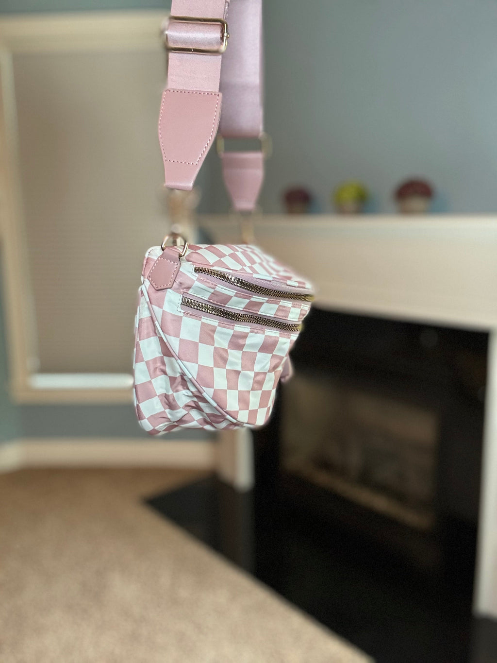 The Roni Nylon Crossbody - Checkered Medium Pink