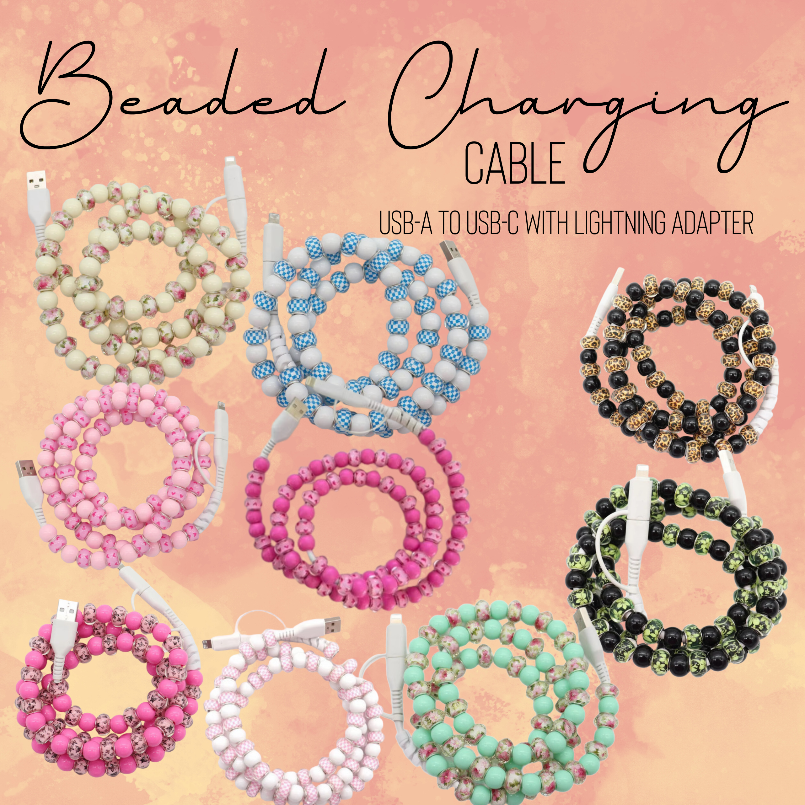 Charging Charger Cord - Beaded - Clear Design